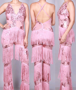 Sequined fringed jumpsuit