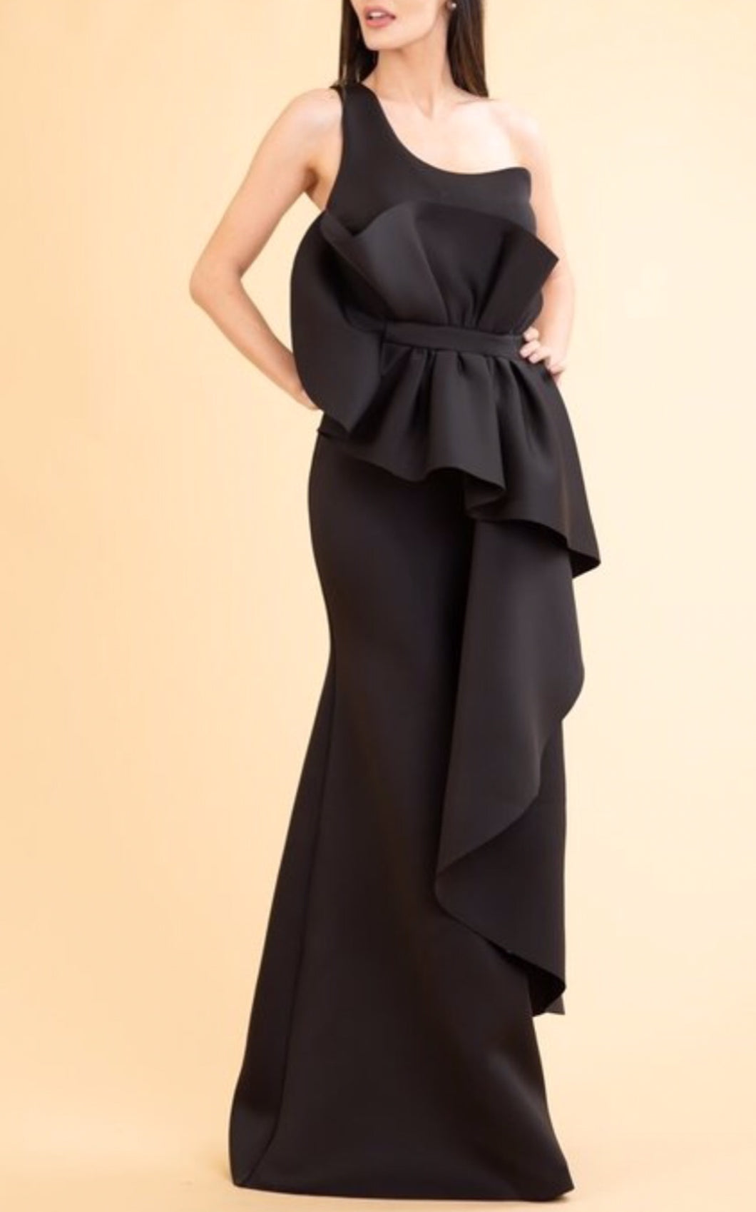 First Lady one shoulder peplum gown