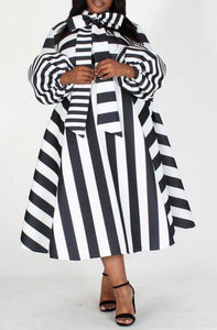 Striped couture puff sleeved dress