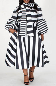 Striped couture puff sleeved dress