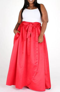 Red Satin high waisted maxi skirt